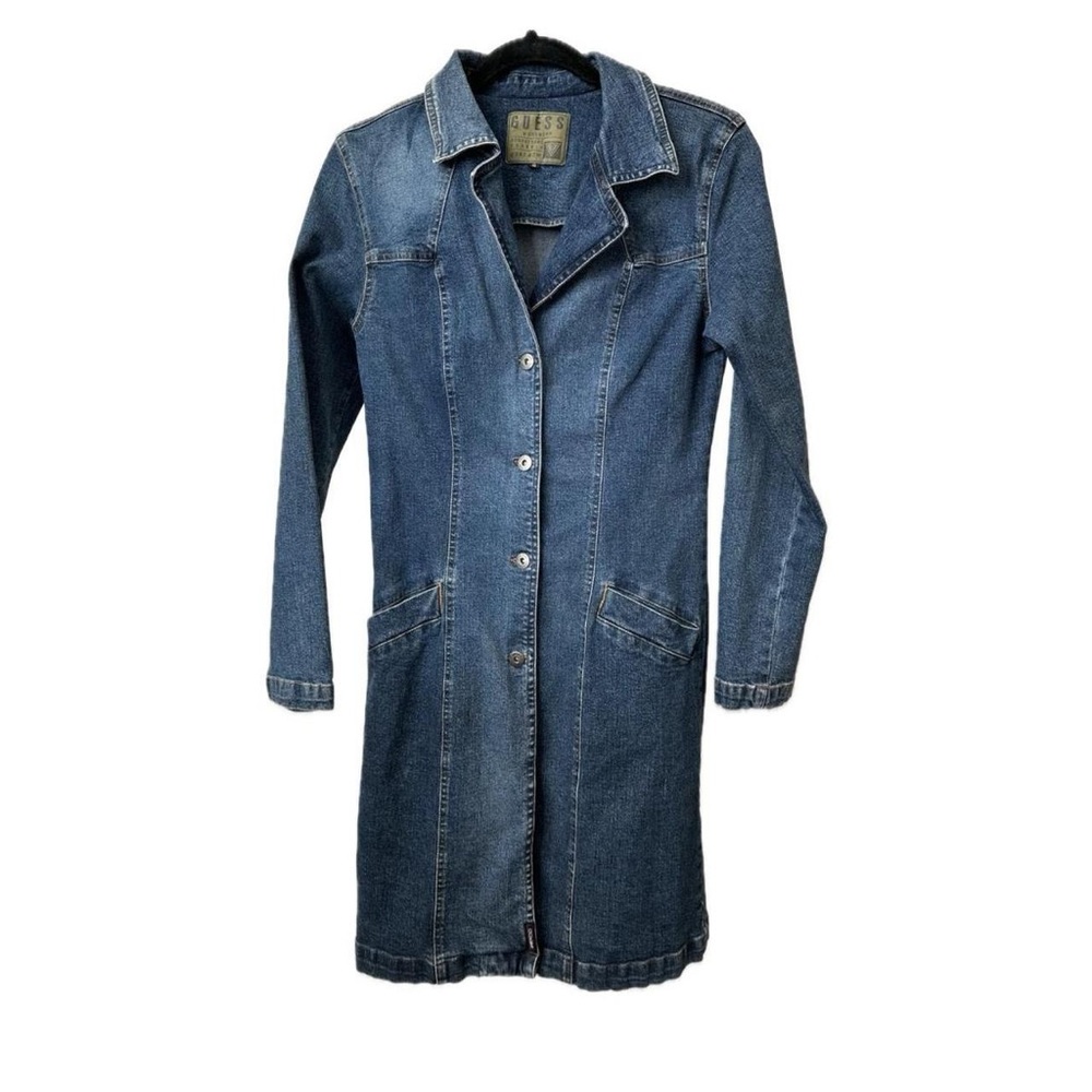 VINTAGE Y2K GUESS WORKWEAR Blue Denim Dress Knee Length Size-women's 6